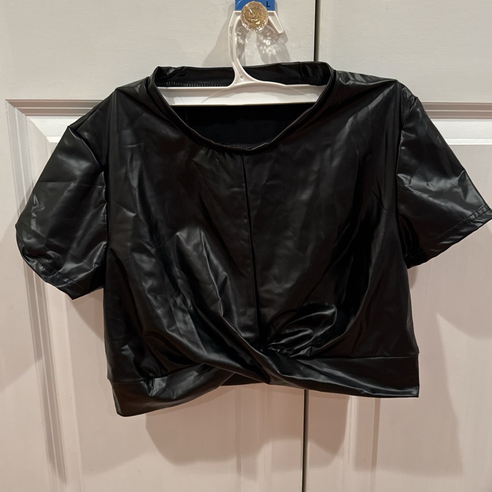 Leather crop top with twist detail